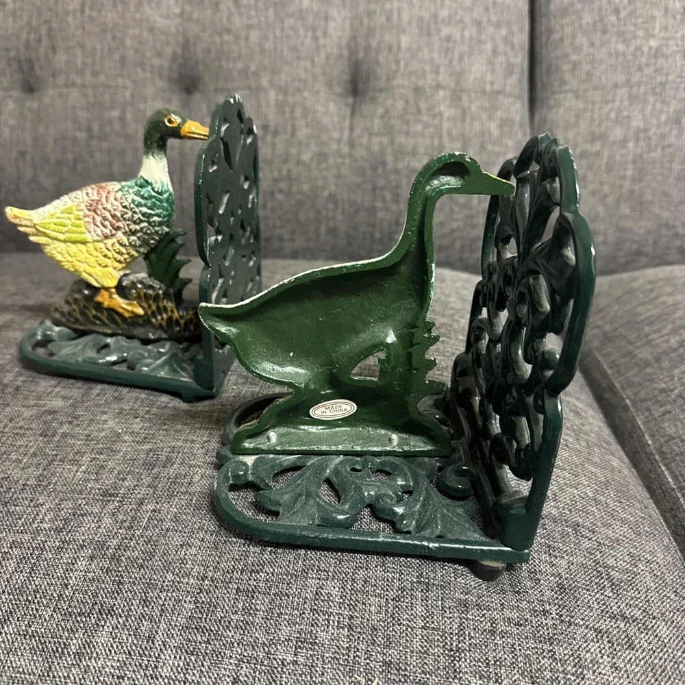Duck Book Ends Iron Collectible Cabincore Cottage Hunter Cabin Heavy‎ Read